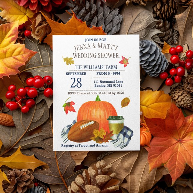 Pumpkin Latte Football Navy Blue Polterabend Einladung (Von Creator hochgeladen)