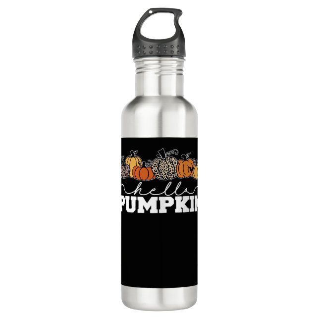 Pumpkin Leopard Fall Frauen Niedliche Herbstsaison Edelstahlflasche (Vorderseite)