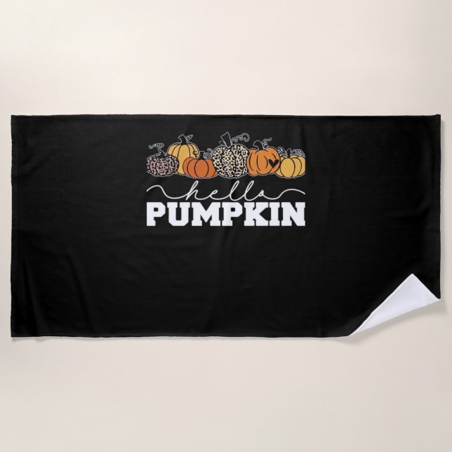 Pumpkin Leopard Fall Frauen Niedliche Herbstsaison Strandtuch (Vorderseite)