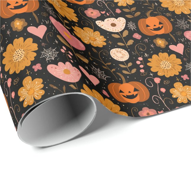 Pumpkin-Liebe mit Herz und Blume Geschenkpapier (Rolleneckpunkt)