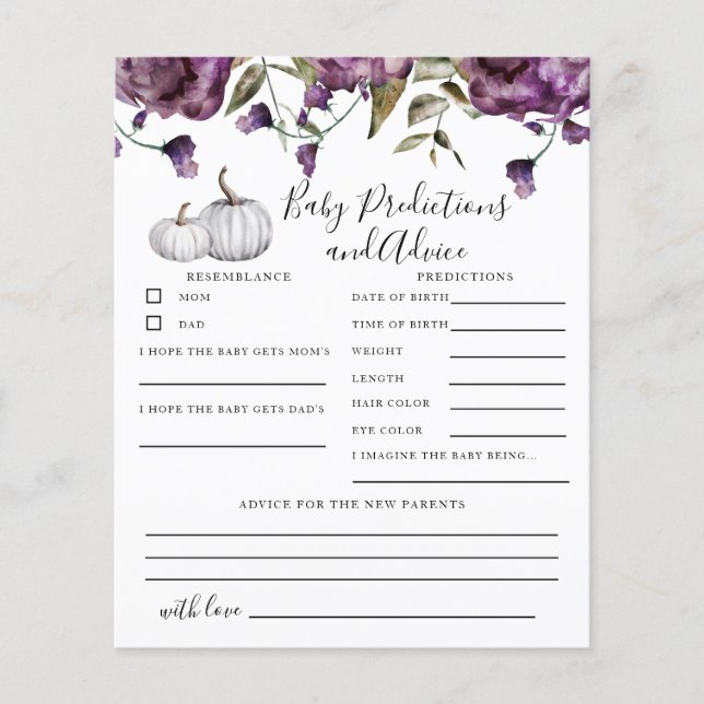 Pumpkin Lila Baby Predictions & Advice Card (Vorderseite)