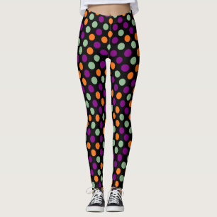 Pumpkin, Lila, grün und schwarz Polka Punkte Leggings