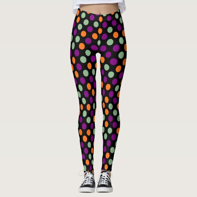 Pumpkin, Lila, grün und schwarz Polka Punkte Leggings (Vorderseite)