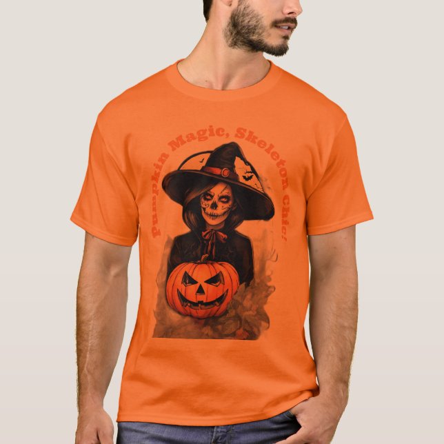 Pumpkin Magic, Skeletton Chic - Halloween Hexe T-Shirt (Vorderseite)