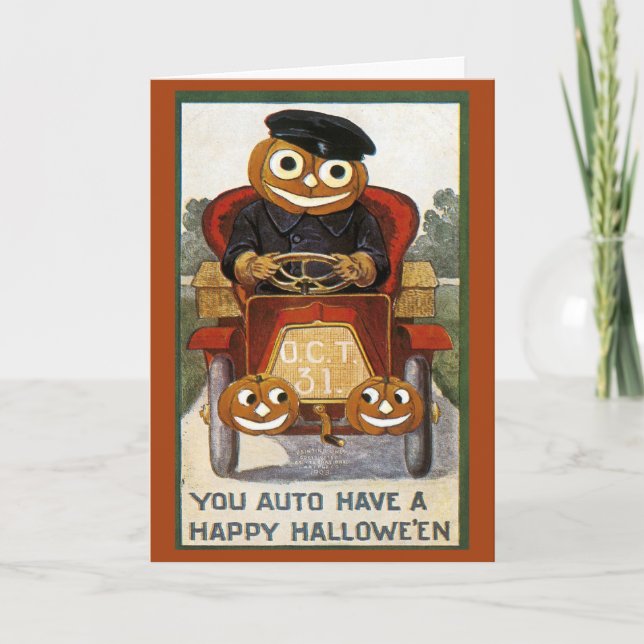 Pumpkin Man Driving a Car - Halloween Card Karte (Vorderseite)