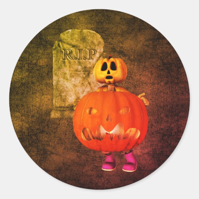Pumpkin Man Grabstein Halloween Runder Aufkleber (Vorderseite)