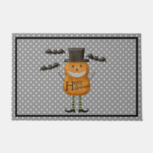 Pumpkin Man - Happy Halloween - Graue Polka Dots Fußmatte
