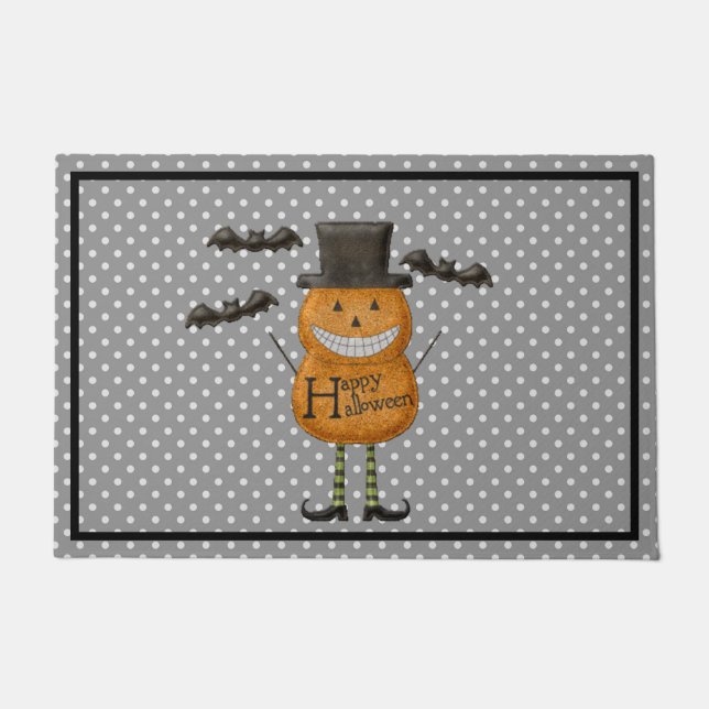 Pumpkin Man - Happy Halloween - Graue Polka Dots Fußmatte (Vorderseite)