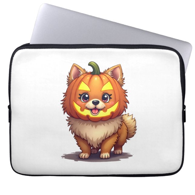 Pumpkin Mask Spitz Dog Laptopschutzhülle (Vorderseite)