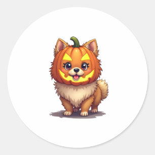 Pumpkin Mask Spitz Dog Runder Aufkleber
