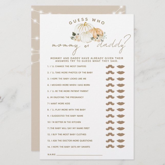 Pumpkin Minimalistisch Modern Fall Baby Showspiel (Vorne/Hinten)