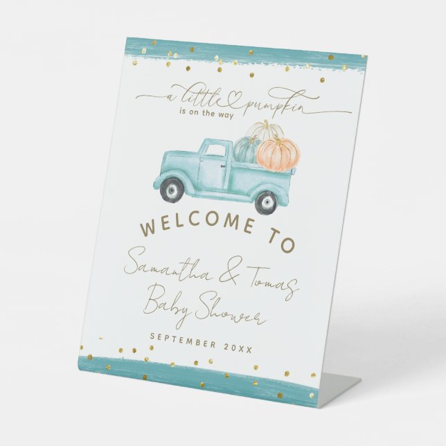 Pumpkin Minimalistisch Modern Fall Babydusche Sockelschild (Vorderseite)