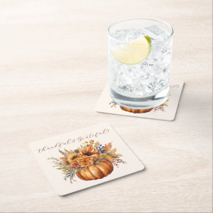 Pumpkin mit Blume dankbar und dankbar- Rechteckiger Pappuntersetzer