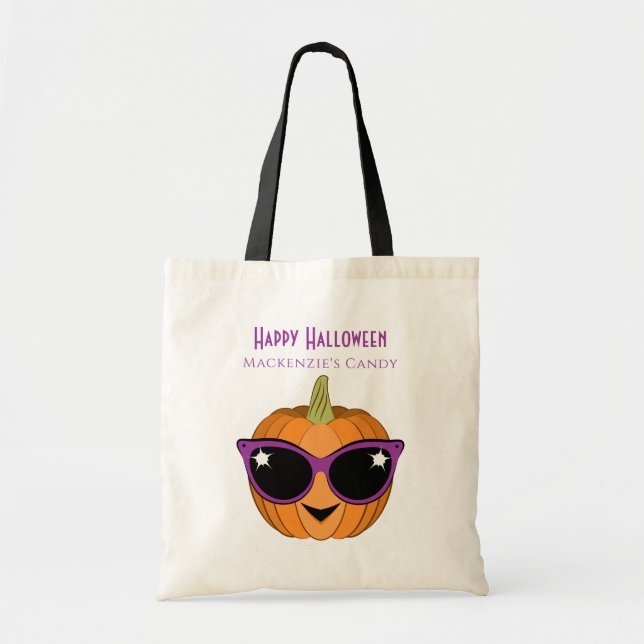 Pumpkin mit Cooler Retro Cat Sonnenbrille Hallowee Tragetasche (Vorne)