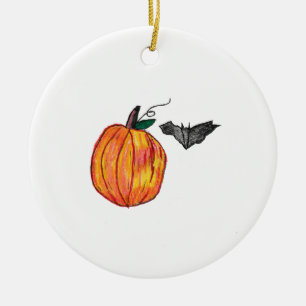 Pumpkin mit Gray Bat Keramik Ornament