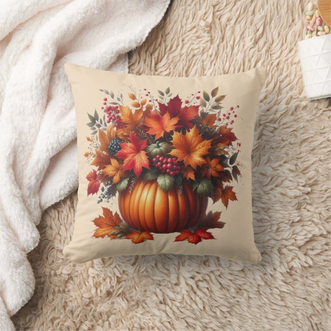 Pumpkin mit Herbstlauben-Erntedank- Kissen (Decke)