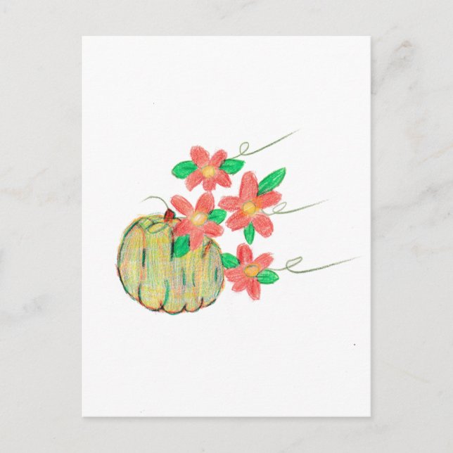 Pumpkin mit roten Blume Postkarte (Vorderseite)