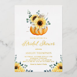 Pumpkin mit Sonnenblumen Rustikales Fall Brautpart Folieneinladung