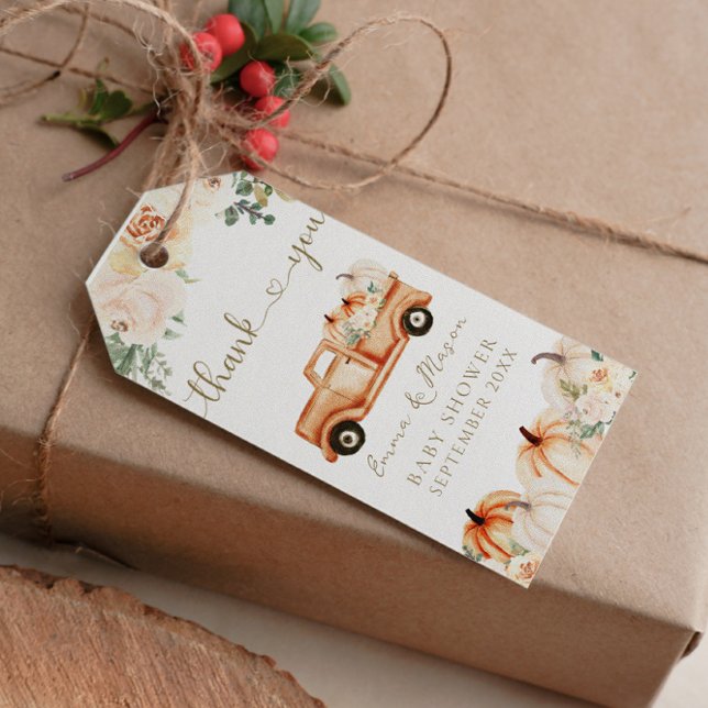 Pumpkin Moderne Minimalistisch Fall Neutrale Babyd Geschenkanhänger (Von Creator hochgeladen)