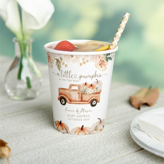 Pumpkin Moderne Minimalistisch Fall Neutrale Babyd Pappbecher (In Situ)