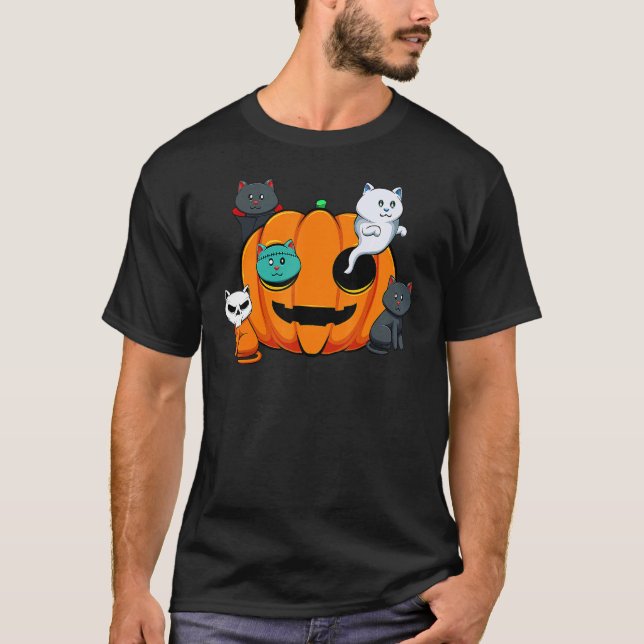 Pumpkin Monster Cats Lazy Halloween Costume Cute K T-Shirt (Vorderseite)