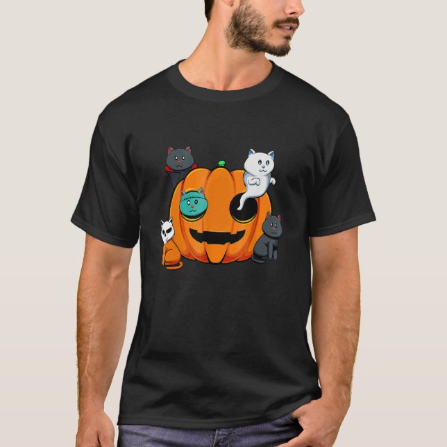 Pumpkin Monster Cats Lazy Halloween Costume Cute K T-Shirt (Vorderseite)