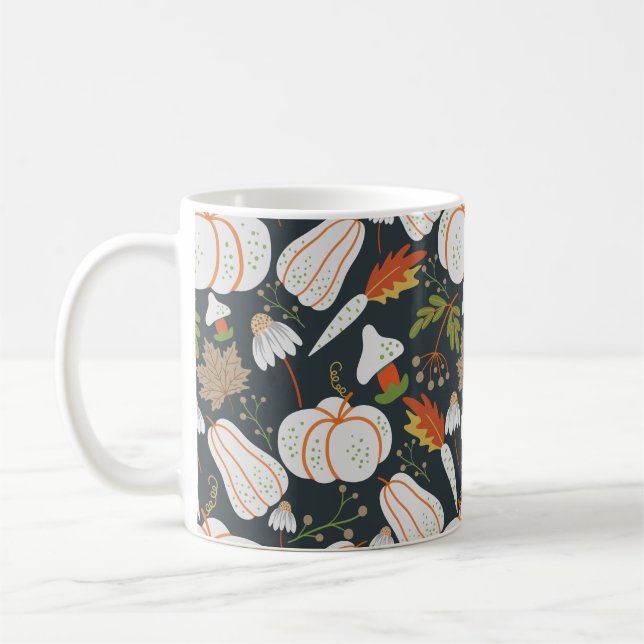 Pumpkin nahtloses Muster schwarz-weiß Kaffeetasse (Links)