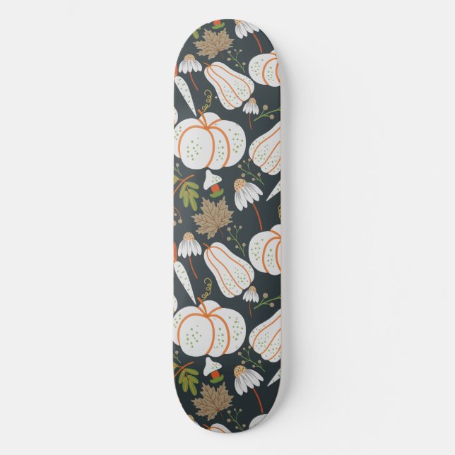Pumpkin nahtloses Muster schwarz-weiß Skateboard (Vorderseite)