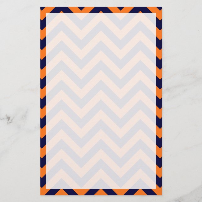 Pumpkin, Navy Blue Large Zickzack ZigZag Muster Briefpapier (Vorderseite)