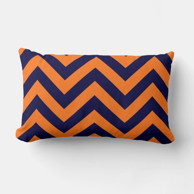Pumpkin, Navy Blue Large Zickzack ZigZag Muster Lendenkissen (Vorderseite)