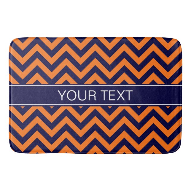 Pumpkin Navy LG Zickzack Navy Blue Name Monogram Badematte (Vorderseite)