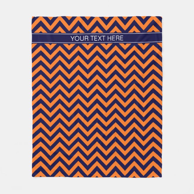 Pumpkin Navy LG Zickzack Navy Blue Name Monogram Fleecedecke (Vorderseite)