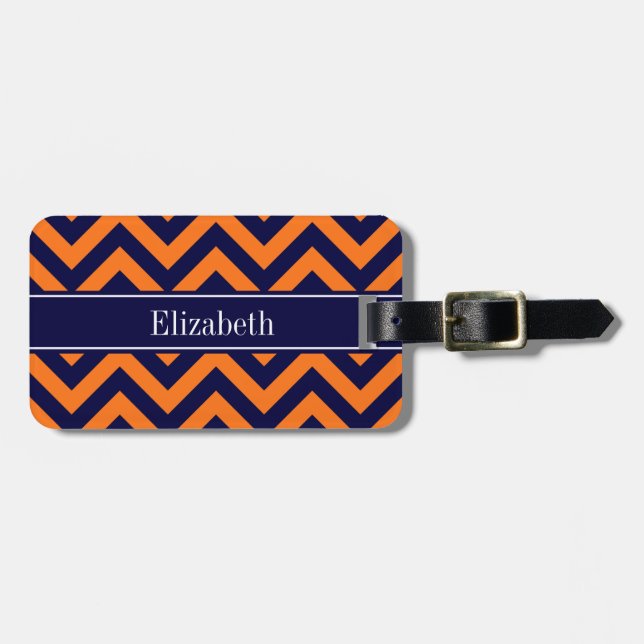 Pumpkin Navy LG Zickzack Navy Blue Name Monogram Gepäckanhänger (Vorderseite horizontal)