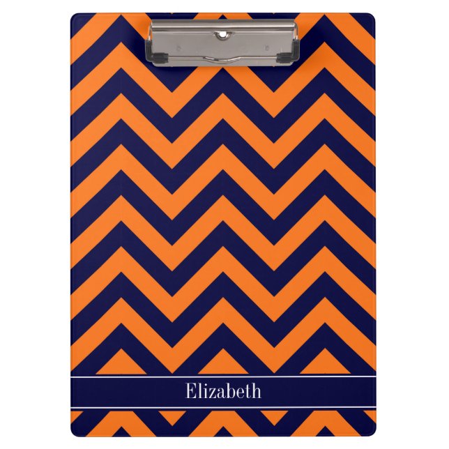 Pumpkin Navy LG Zickzack Navy Blue Name Monogram Klemmbrett (Vorderseite)