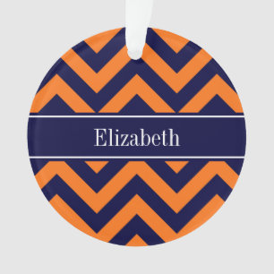 Pumpkin Navy LG Zickzack Navy Blue Name Monogram Ornament