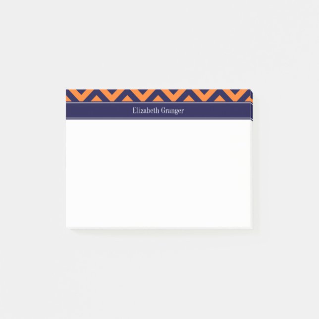 Pumpkin Navy LG Zickzack Navy Blue Name Monogram Post-it Klebezettel (Vorderseite)