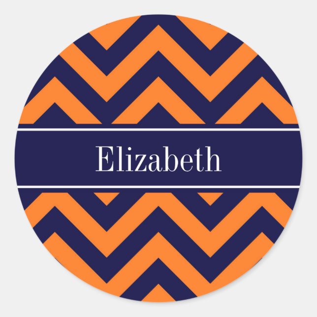 Pumpkin Navy LG Zickzack Navy Blue Name Monogram Runder Aufkleber (Vorderseite)
