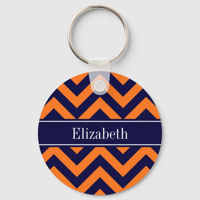 Pumpkin Navy LG Zickzack Navy Blue Name Monogram Schlüsselanhänger (Vorderseite)