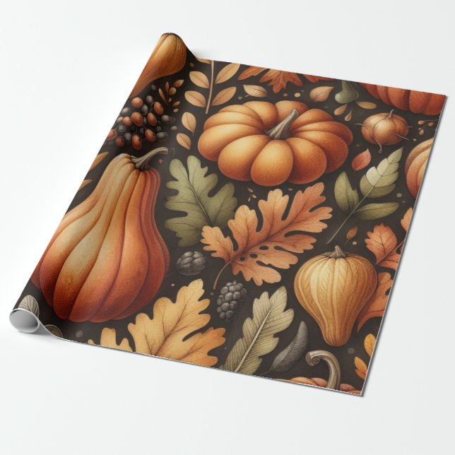 Pumpkin Niedliche Wasserfarben Herbst & Herbst Ern Geschenkpapier (Ungerollt)