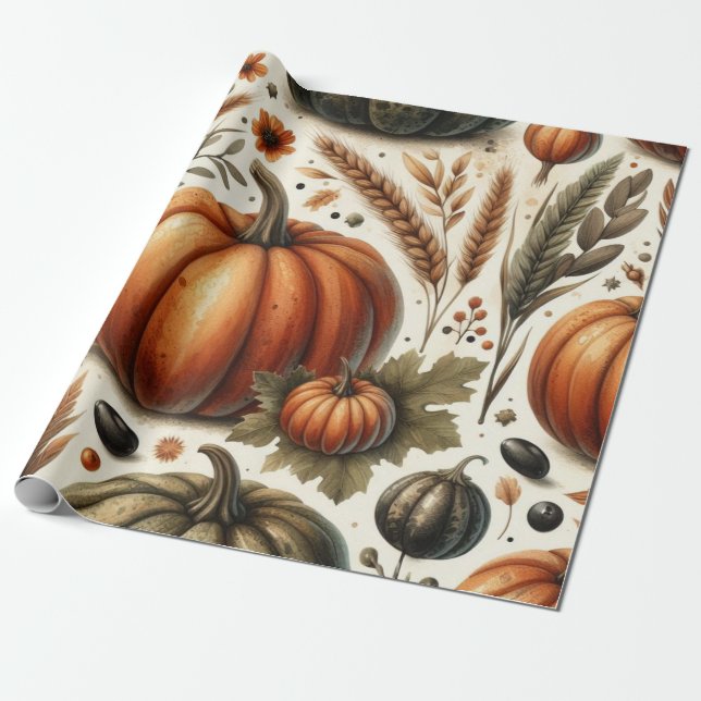 Pumpkin Niedliche Wasserfarben Herbst & Herbst Ern Geschenkpapier (Ungerollt)