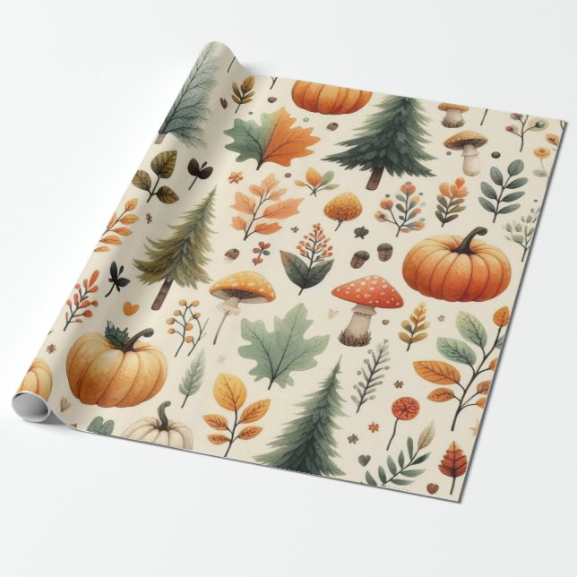 Pumpkin Niedliche Wasserfarben Herbst & Herbst Ern Geschenkpapier (Ungerollt)