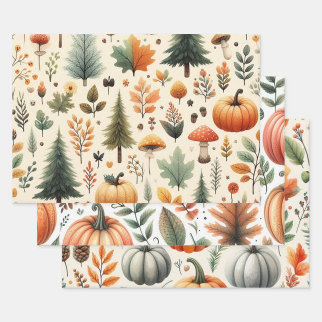 Pumpkin Niedliche Wasserfarben Herbst & Herbst Ern Geschenkpapier Set (Set)