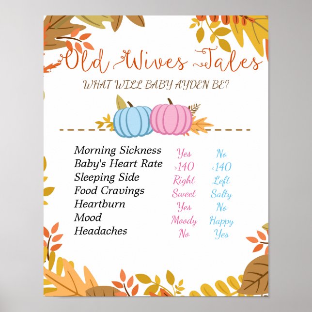 Pumpkin Old Ehefrauen Tales Gender Reveal Board Poster (Vorne)