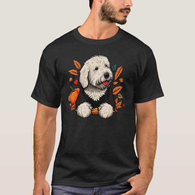 Pumpkin Old English Sheepdog costume on Bobtail Ha T-Shirt (Vorderseite)