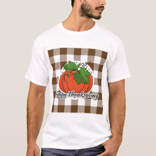 Pumpkin on Brown Kariert - Glückliches Erntedankfe T-Shirt