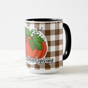 Pumpkin on Brown Kariert - Glückliches Erntedankfe Tasse