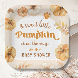 Pumpkin on Way Fall Baby Dusche Retro Vintag Pappteller