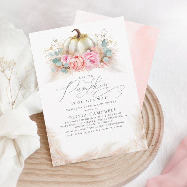 Pumpkin on Way - Girl Baby Dusche Pink Fall Einladung (Von Creator hochgeladen)