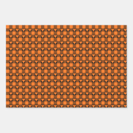 Pumpkin Orange Black Buffalo Heart Plaid Geschenkpapier Set
