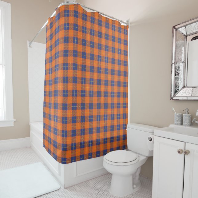 Pumpkin Orange Blue Scottish Tartan Kariert Fall Duschvorhang (Beispiel)